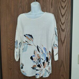 J. Jill Wearever Linen Cotton Floral Tunic Sweater Medium Fall Classic
